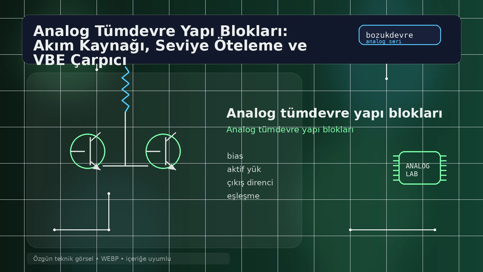 Analog Tümdevre Yapı Blokları: Akım Kaynağı, Seviye Öteleme ve VBE Çarpıcı 2 Analog tümdevre yapı blokları için teknik kapak görseli