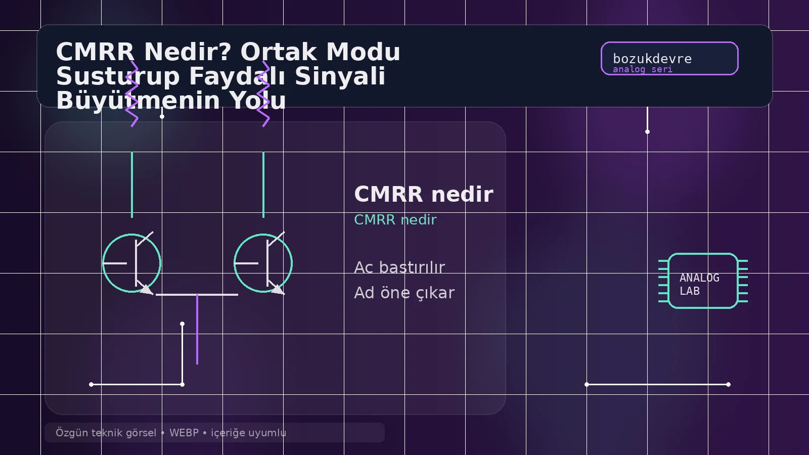 CMRR Nedir? Ortak Modu Susturup Faydalı Sinyali Büyütmenin Yolu 1 CMRR kavramını anlatan teknik kapak görseli