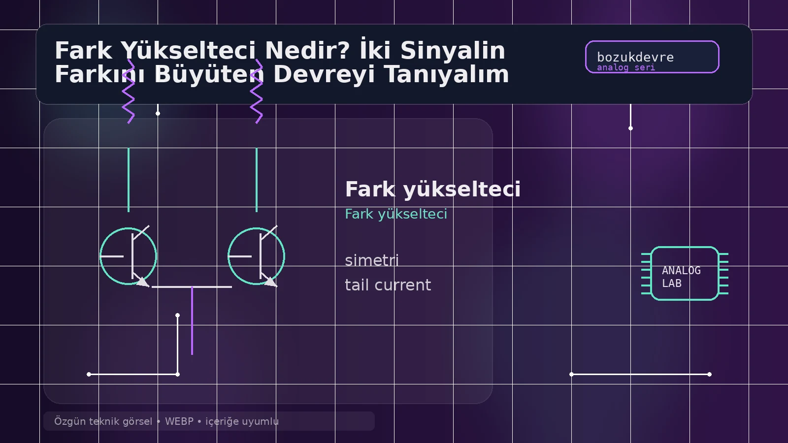 Fark Yükselteci Nedir? İki Sinyalin Farkını Büyüten Devreyi Tanıyalım 1 Fark yükseltecini anlatan teknik kapak görseli
