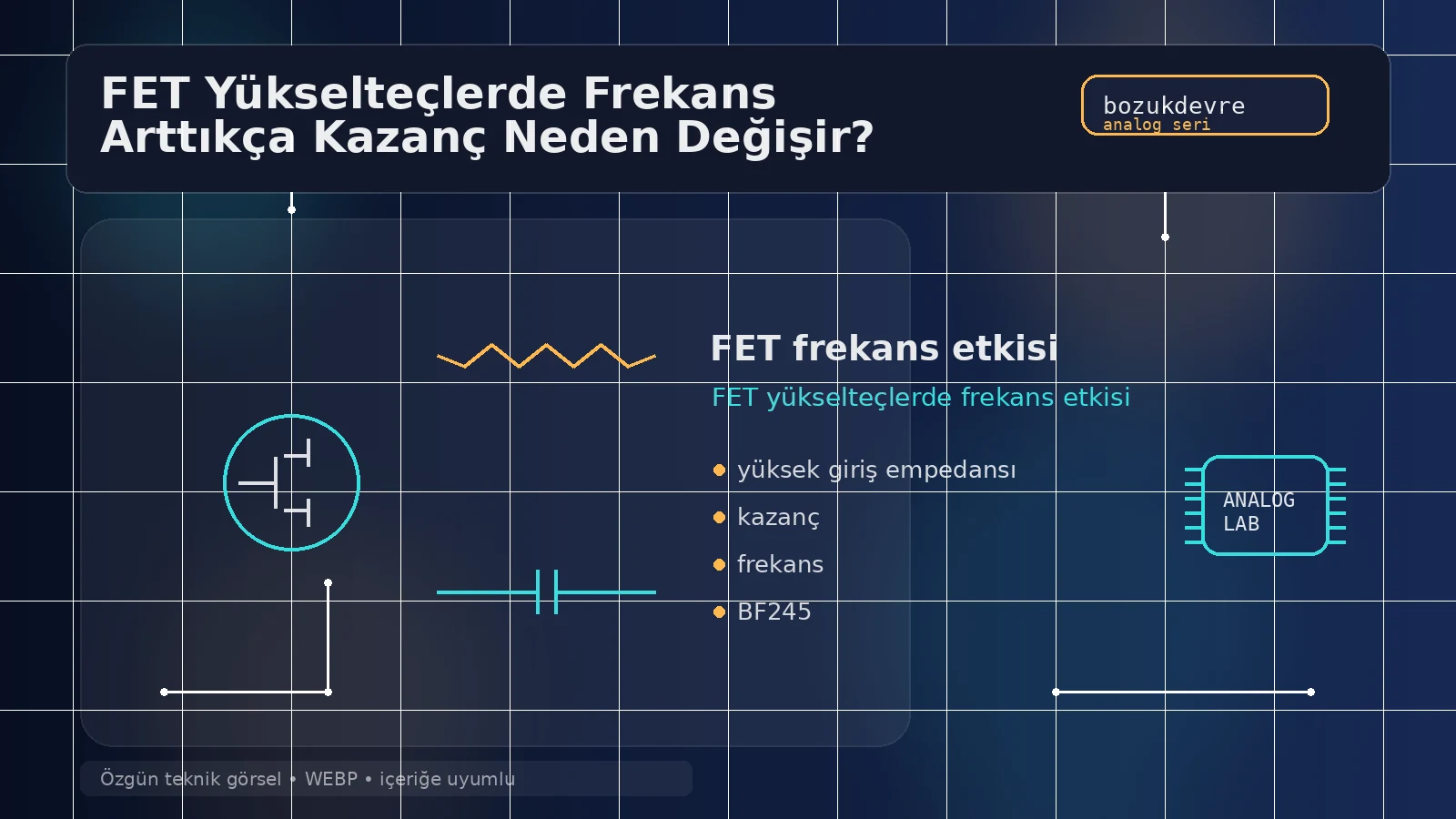 FET Yükselteçlerde Frekans Arttıkça Kazanç Neden Değişir? 1 FET yükselteçlerde frekans etkisini anlatan teknik kapak görseli