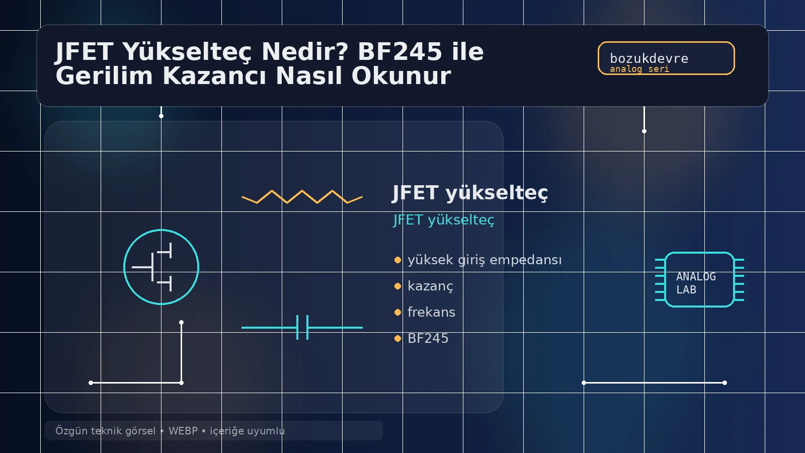 JFET Yükselteç Nedir? BF245 ile Gerilim Kazancı Nasıl Okunur 1 BF245 tabanlı JFET yükselteç için teknik kapak görseli