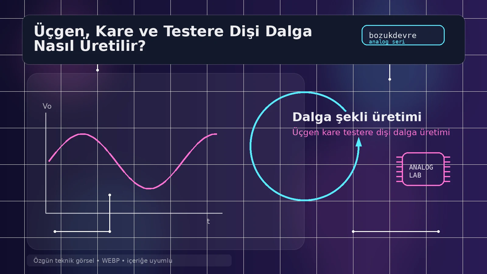 Üçgen, Kare ve Testere Dişi Dalga Nasıl Üretilir? 1 Üçgen kare ve testere dişi dalga üretimi için teknik kapak görseli